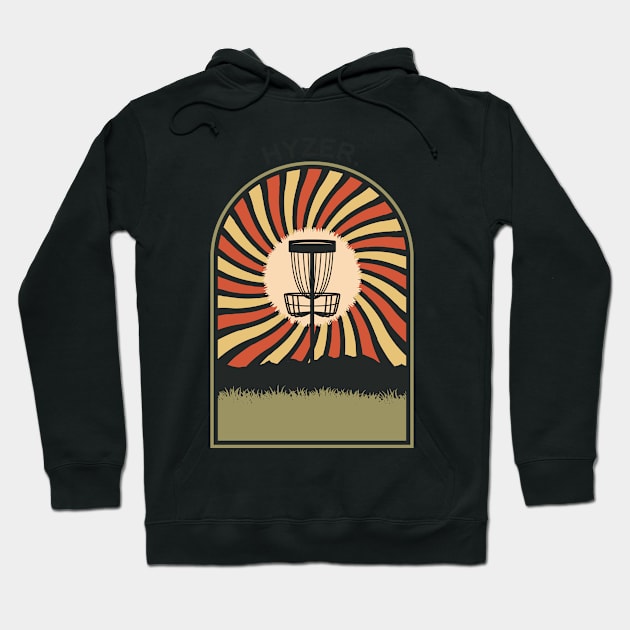 Hyzer | Disc Golf Vintage Retro Arch Mountains Hoodie by KlehmInTime